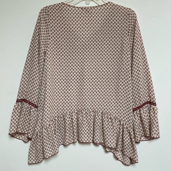 About A Girl Flowy Boho Peasant Popover Blouse, 3/4 Bell Sleeves, Size M - Picture 2 of 10